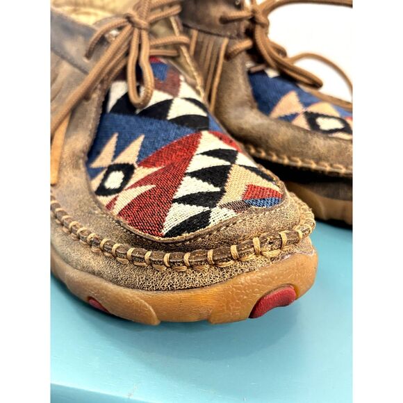 Twisted X Boots Bomber Tribal Pattern Leather Fringe Moccasin Size 6.5 - Picture 7 of 15